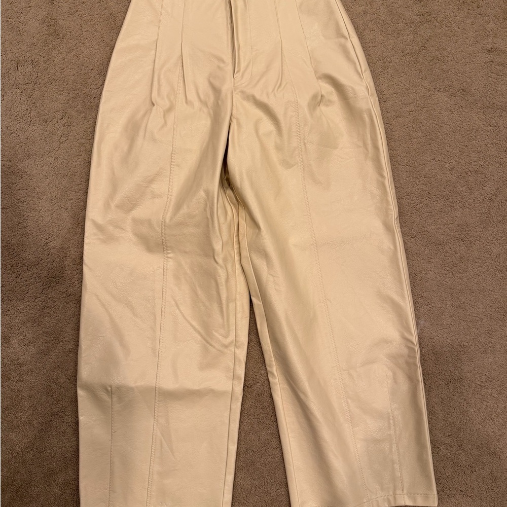 Avec Les Filles Beige Faux Leather Chinos